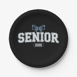 Senior Class Of 2026 Graduation Blue Floral Bow Paper Plates