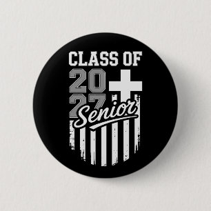 Senior Class Of 2027 Christian American Flag Grad Button