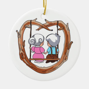 Senior Couple on Swing Ceramic Ornament