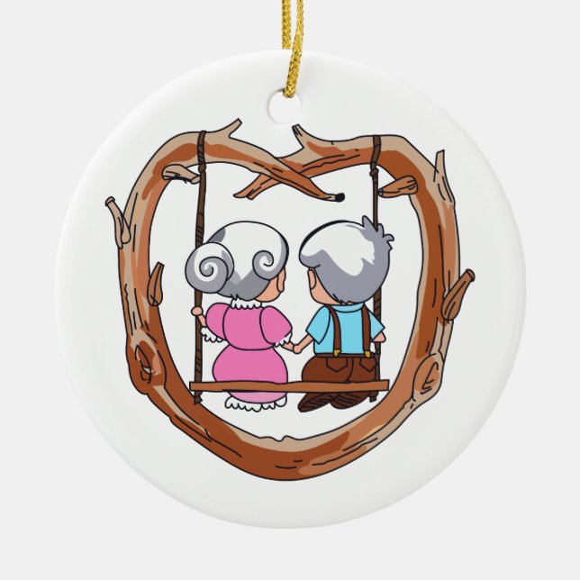 Senior Couple on Swing Ceramic Ornament (Front)
