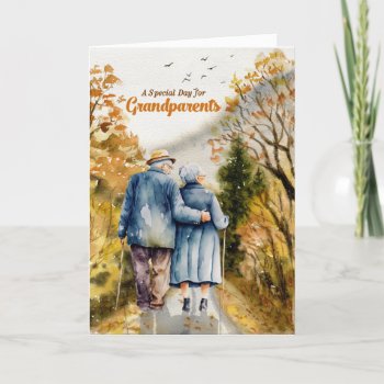 Senior Couple Woodland Path Grandparents Day Holiday Card by SalonOfArt at Zazzle