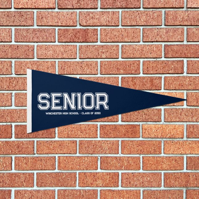 Senior custom high school class year varsity navy pennant flag (Front)