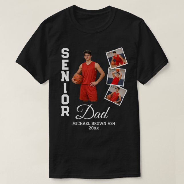 Senior Dad Custom Photo Collage Name Number Year T-Shirt (Design Front)