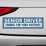 Senior Driver Thanks For Your Patience White Blue Car Magnet at Zazzle