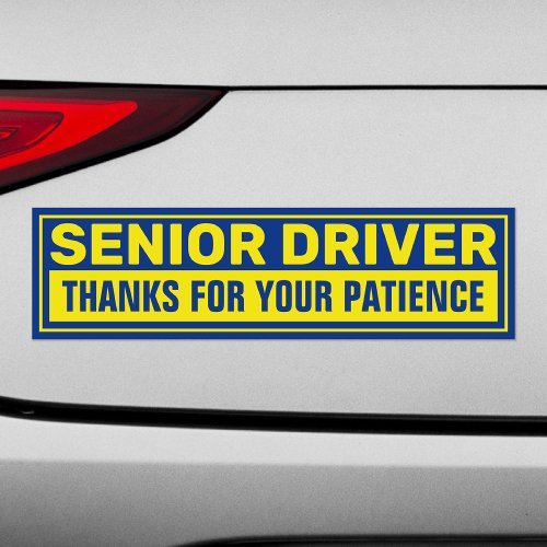 Senior Driver Thanks For Your Patience Yellow Blue Car Magnet