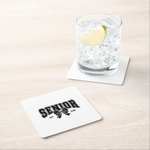 Senior Est 2025 Graduation Student Vintage Square Paper Coaster