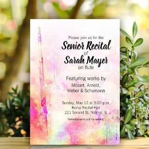 Senior Flute Recital Colorful Watercolor Design Invitation