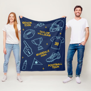 Senior Football Doodle Drawing Custom Color Fleece Blanket
