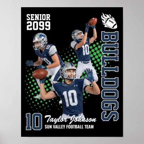 Senior Football Player Custom Photo Collage Blue Poster