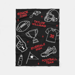 Senior Football Team Doodle Pattern Custom Color Fleece Blanket