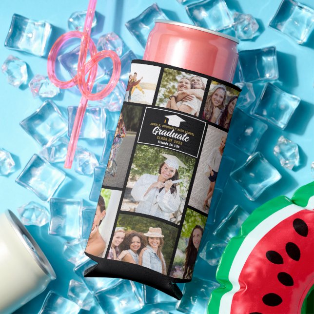 Senior Friends Photo Collage 2024 Graduation Party Seltzer Can Cooler (In Situ Summer)