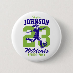 Senior Girl Soccer School Sports Football Player Button