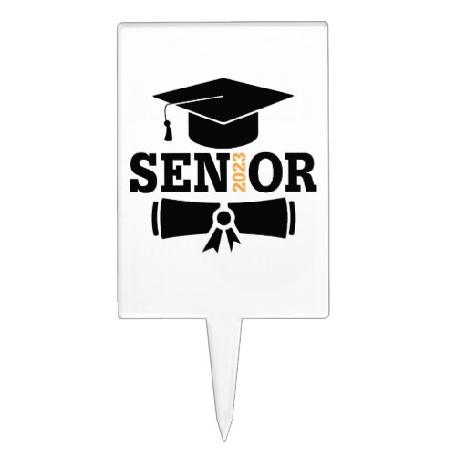 Senior gold 2023 graduation cap diploma black cake topper