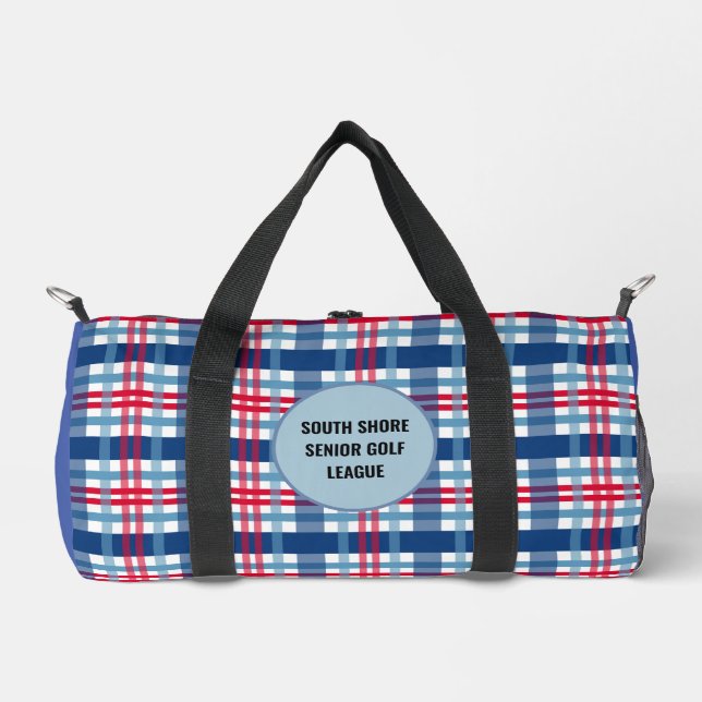 Senior Golfer Men/Women Duffel Bag Red Blue Plaid  (Front)