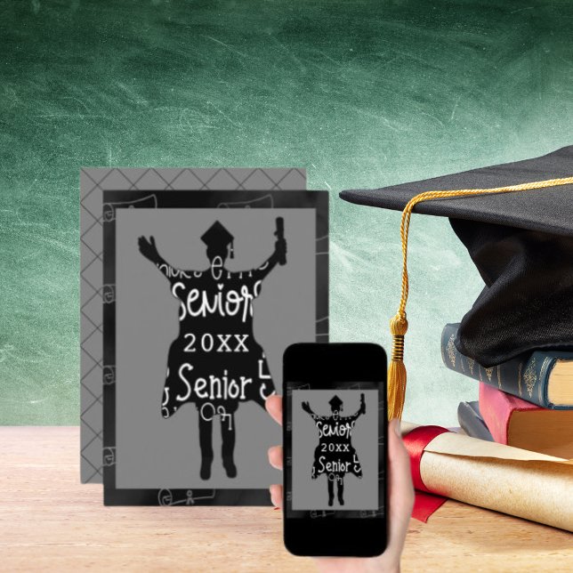 Senior Graduate Silhouette Gray Party Celebration Invitation (Senior Graduate Silhouette Gray Party Celebration Invitation)