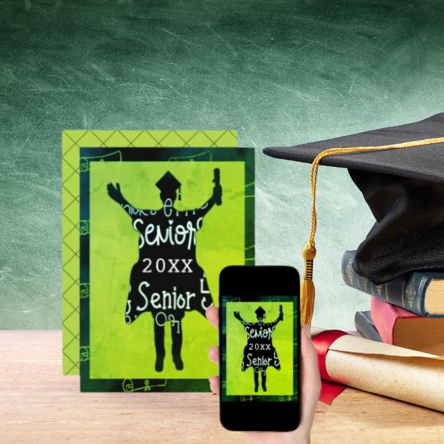 Senior Graduate Silhouette Green Party Celebrate Invitation (Senior Graduate Silhouette Green Party Celebrate Invitation)