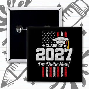Senior Graduation American Flag Class of 2027 Button