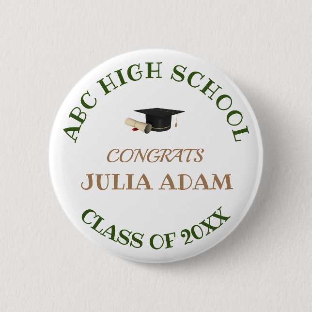 Senior graduation high school modern typography button (Front)
