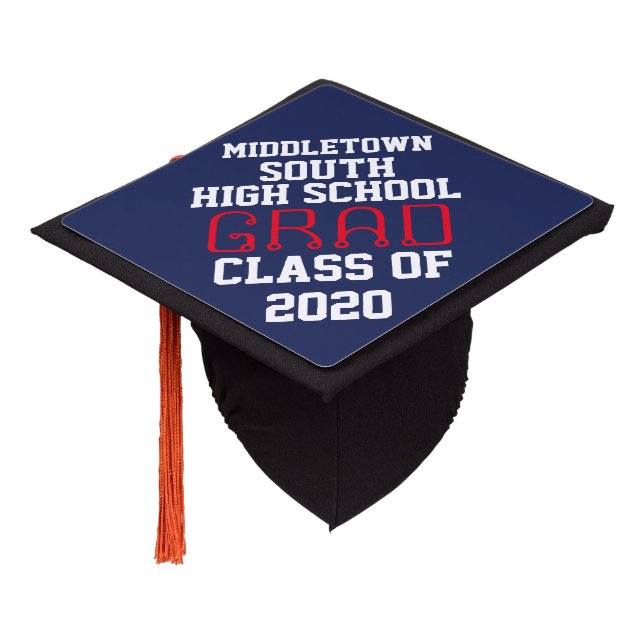 Senior Graduation Navy Blue White Graduation Cap Topper (Angled)