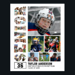 Senior Graduation Sports Player Photo Collage Poster<br><div class="desc">Celebrate senior night and graduation with this personalized photo collage poster with the word SENIOR. This customizable gift is perfect for athlete, sports player, coach and team captain. It's a great way to display precious memories and achievement from sports games and tournament. The poster features a collage of photos capturing...</div>