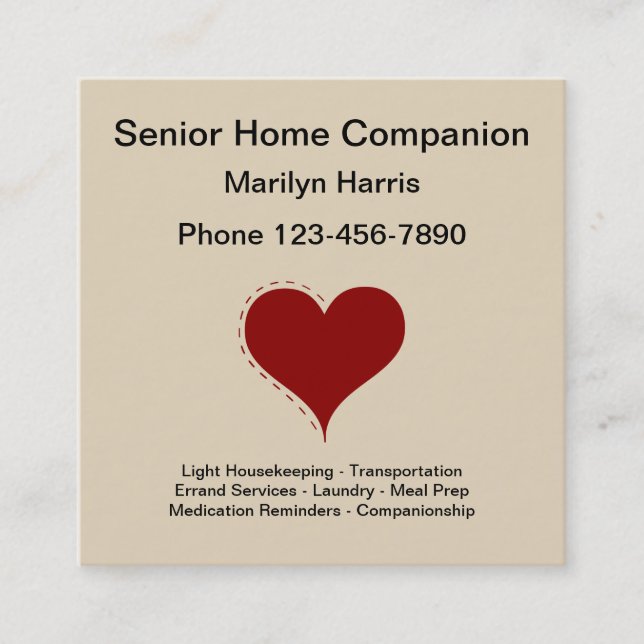 Senior Home Companion Square Business Card (Front)