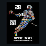 Senior Lacrosse Custom Sports Photo Collage Poster<br><div class="desc">Personalized lacrosse photo collage for lacrosse player. This customizable photo gift is perfect for senior night, graduation or birthday gift for your athlete son. It's a great way to display precious moments and memories from their game play. The poster features a collage of photos, and it can be customized with...</div>