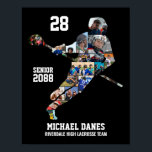 Senior Lacrosse Custom Sports Photo Collage Poster<br><div class="desc">Personalized lacrosse photo collage for lacrosse player. This customizable photo gift is perfect for senior night, graduation or birthday gift for your athlete son. It's a great way to display precious moments and memories from their game play. The poster features a collage of photos, and it can be customized with...</div>