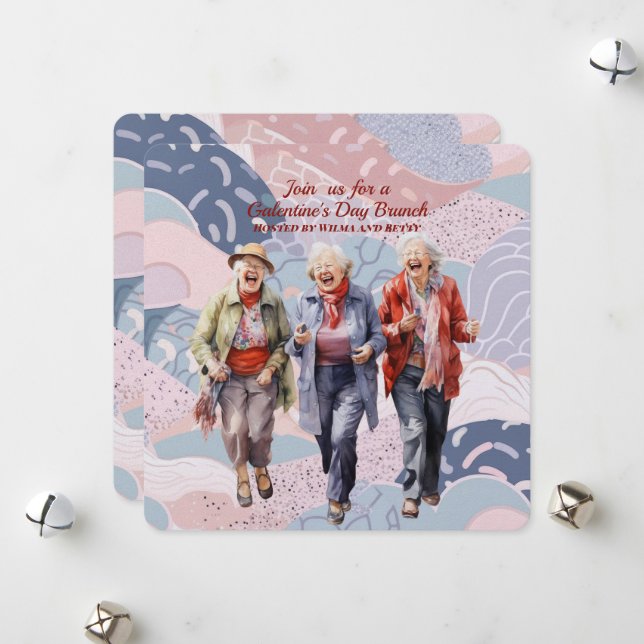 Senior Ladies Galentine's Day Brunch Holiday Card (Front/Back In Situ)