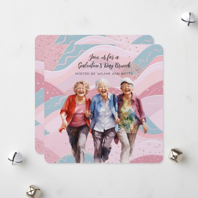 Senior Ladies Galentine's Day Brunch Holiday Card (Front/Back In Situ)