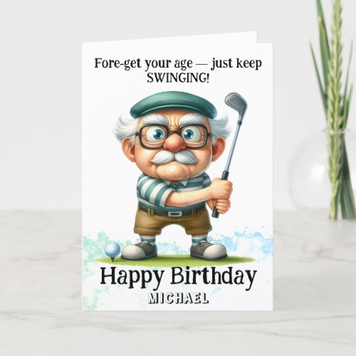 *~* Senior Man Golf Swinging AP94 Birthday Card