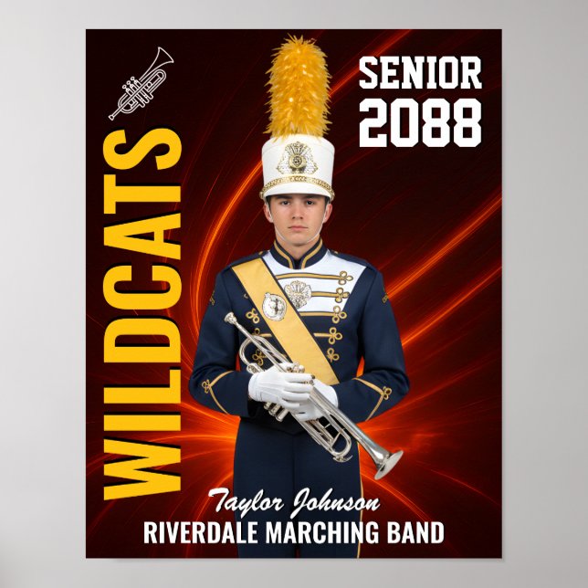 Senior Marching Band Custom Portrait Photo Sports Poster (Front)