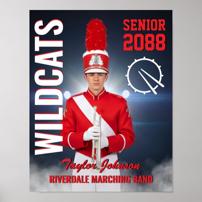 Senior Marching Band Member Custom Photo Sports Poster (Front)