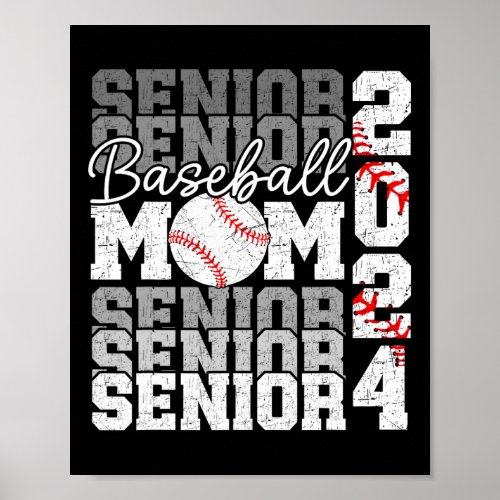 Senior Mom 2024 Baseball Class Of 2024 Funny Gradu Poster