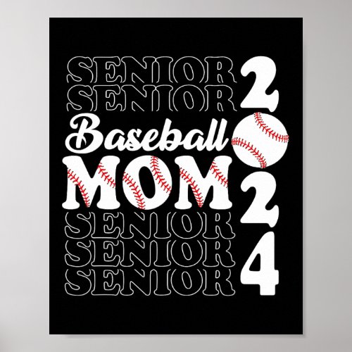 Senior Mom 2024 Baseball Class Of 2024 Funny Gradu Poster