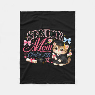 Senior mom class of 2027 cute cat graduation pink fleece blanket