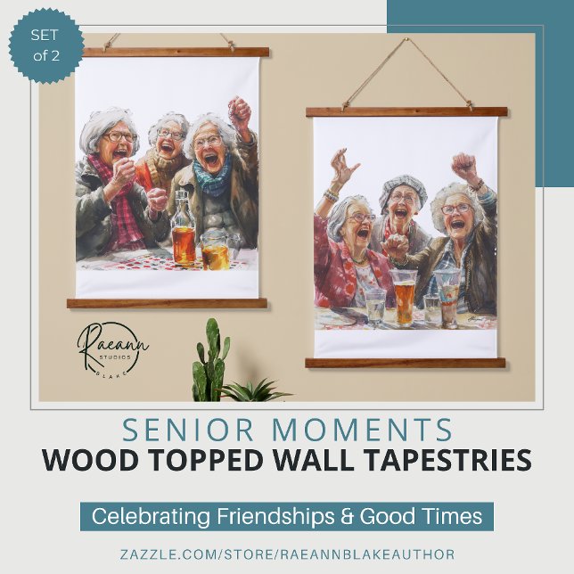 Senior Moments Set of 2 Wood Topped Wall  Hanging Tapestry (Creator Uploaded)