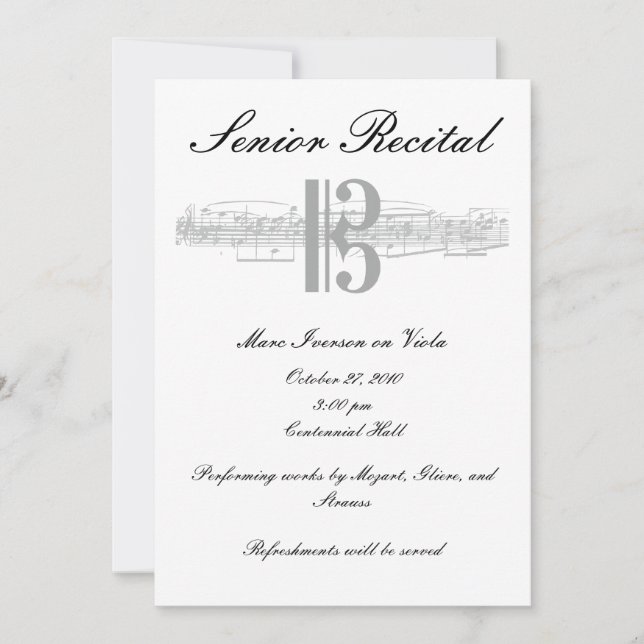 Senior Music Recital - Alto Clef Invitation (Front)