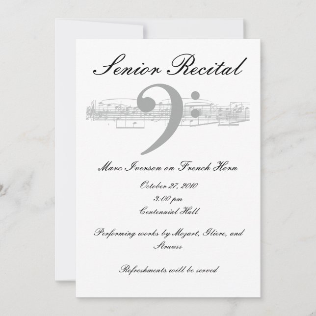 Senior Music Recital - Bass Clef Invitation (Front)