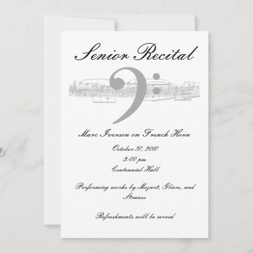 Senior Music Recital _ Bass Clef Invitation