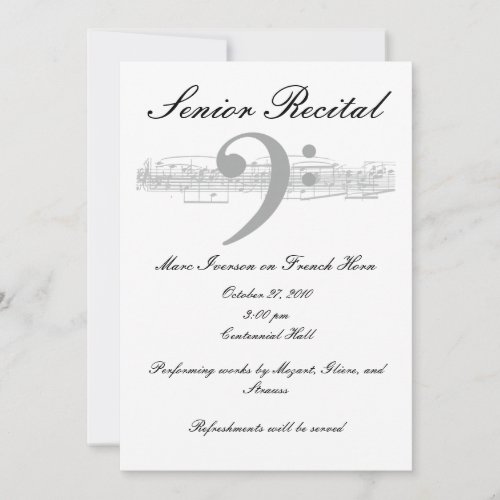 Senior Music Recital - Bass Clef Card