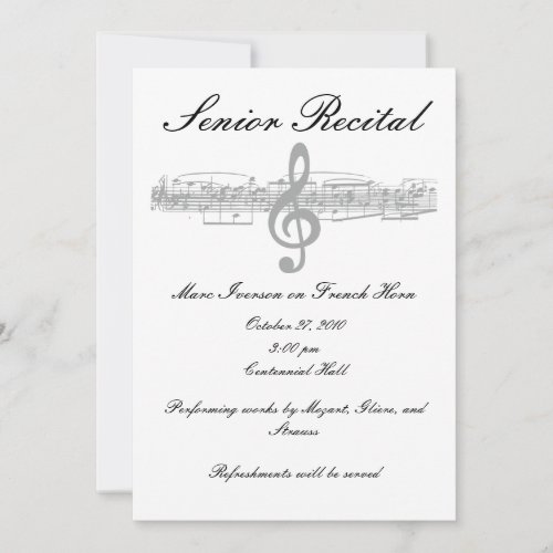 Senior Music Recital Personalized Announcement