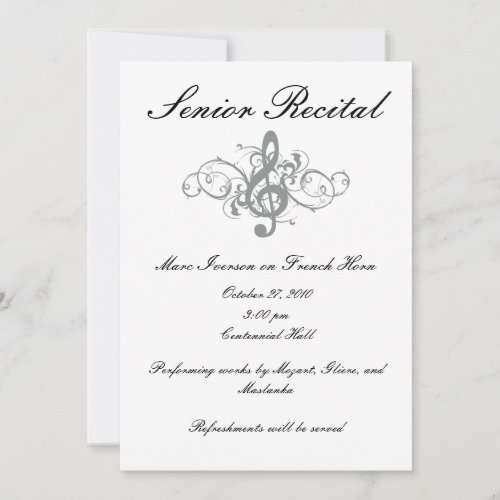 Senior Music Recital Custom Invite