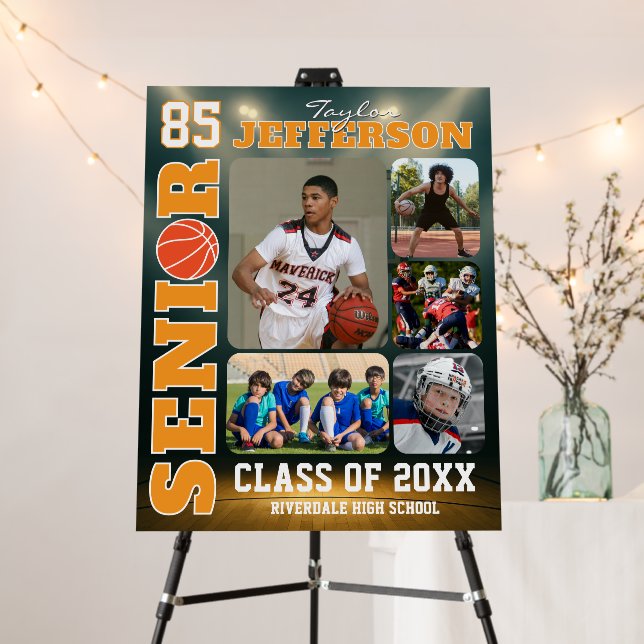 Senior Night Basketball Team Player Photo Collage Foam Board (In Situ (Stand))