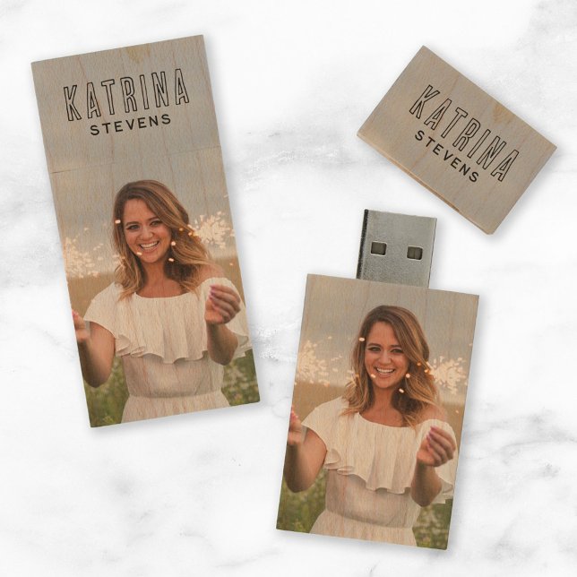 Senior Photo Graduation Keepsake 2-Sided USB Wood Flash Drive (Creator Uploaded)