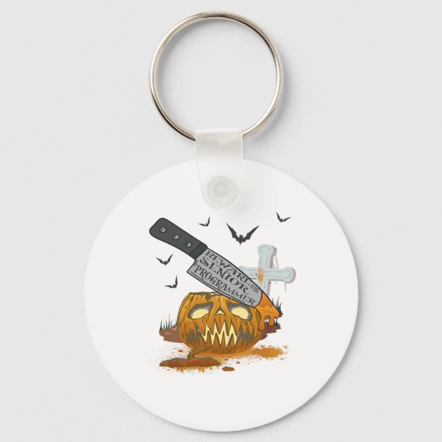 Senior Programmer Funny Halloween Party  Keychain (Front)