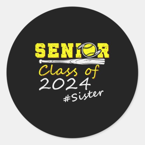 Senior Sister Class Of 2024 Softball Proud Graduat Classic Round Sticker