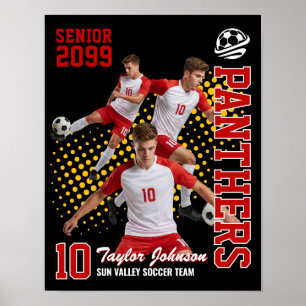 Senior Soccer Player Custom Photo Collage Red Poster