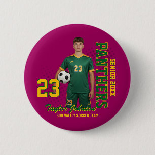 Senior Soccer Player Custom Photo Sports Team Button