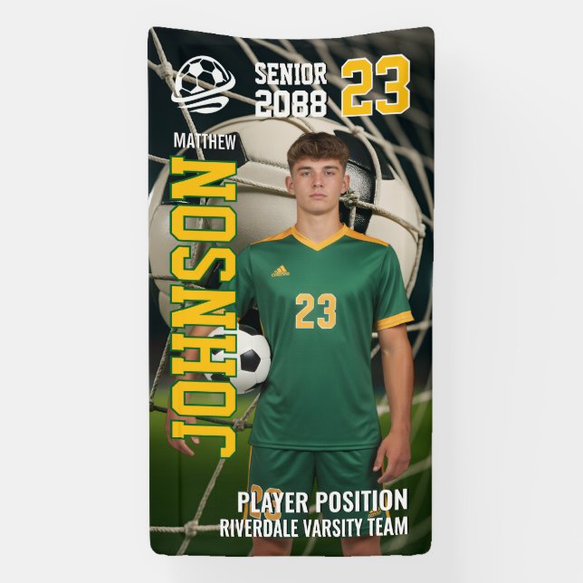Senior Soccer Player Customized Sports Photo Banner (Vertical)