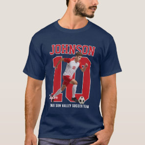 Senior Soccer Player Number Custom Photo Red T-Shirt